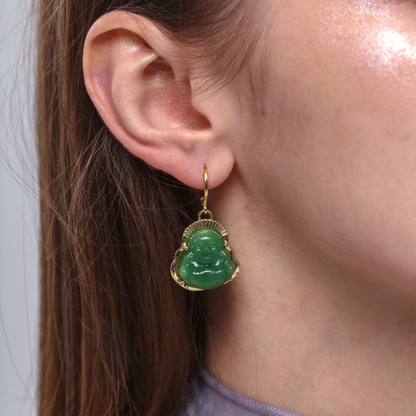 Good Luck Keeper Green Buddha Earrings