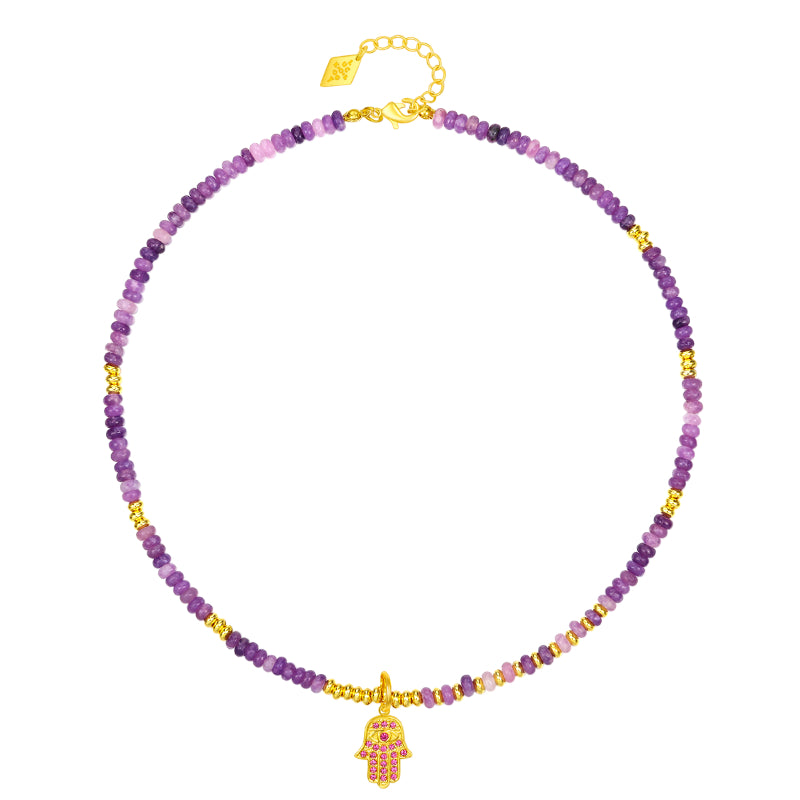 Guardian Elf Amethyst Hamsa Pendant Necklace