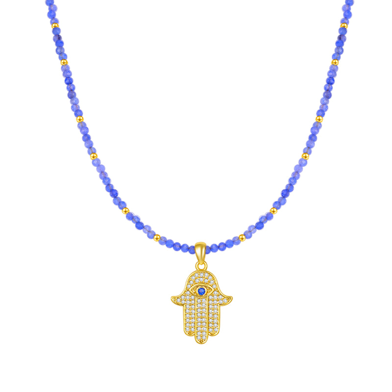 Spiritual Insurance Bluevein Stone Hamsa Pendant Necklace