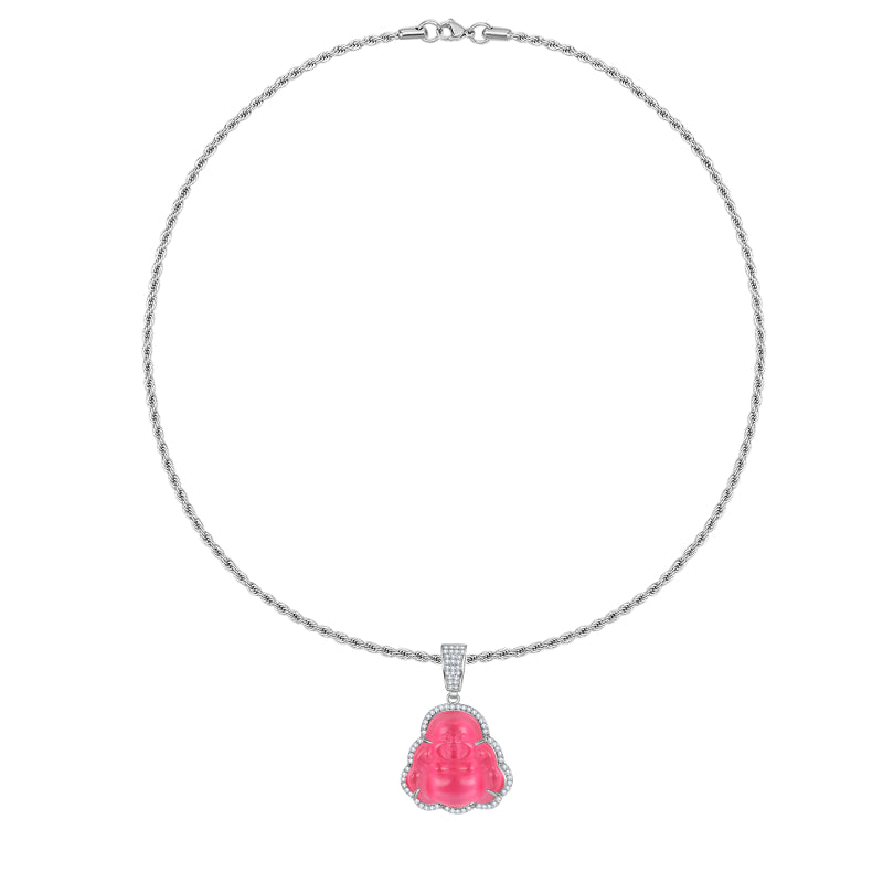 Good Luck Keeper Pink Buddha Pendant Necklace