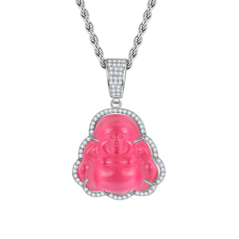 Good Luck Keeper Pink Buddha Pendant Necklace