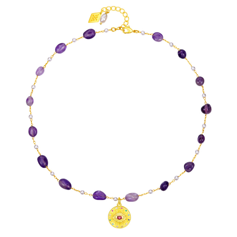 Higher Communication Amethyst Evil Eye Pendant Necklace