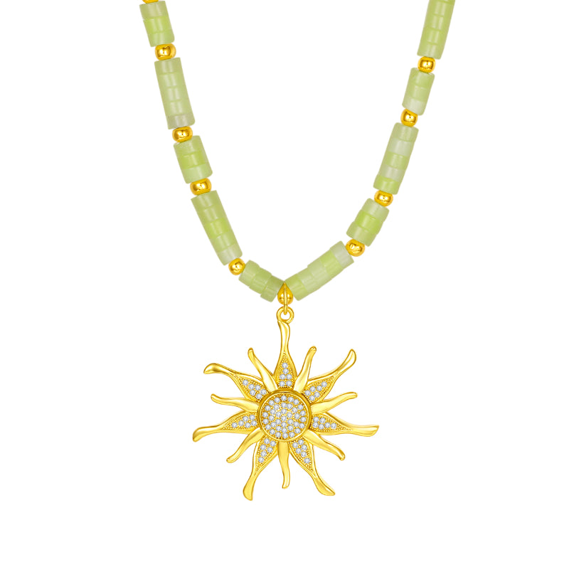 Peace Of Mind Yellow Jade Sun Pendant Necklace