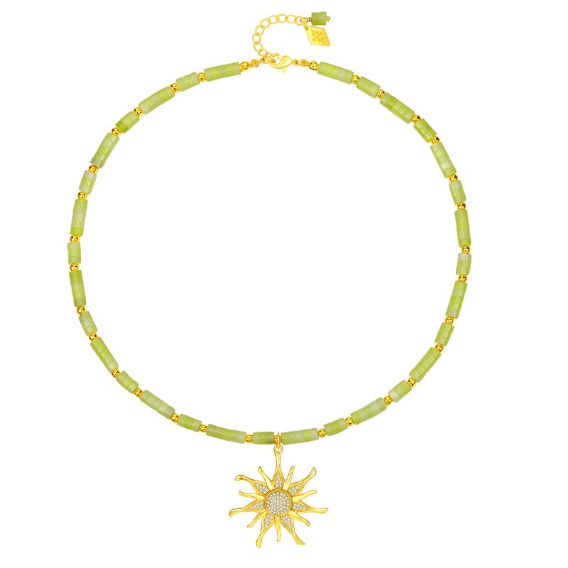 Peace Of Mind Yellow Jade Sun Pendant Necklace