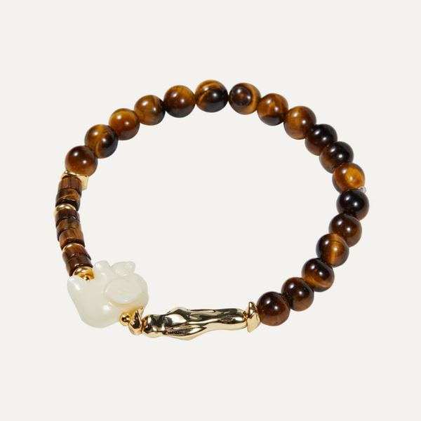 Beyond The Limits Tiger Eye Bamboo Elephant Charm Bracelet