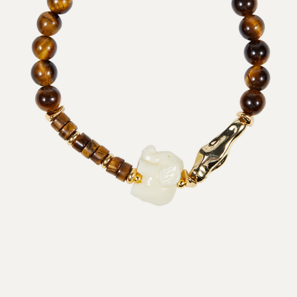 Beyond The Limits Tiger Eye Bamboo Elephant Charm Bracelet