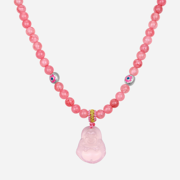 Good Luck Keeper Rose Quartz Buddha Pendant Necklace