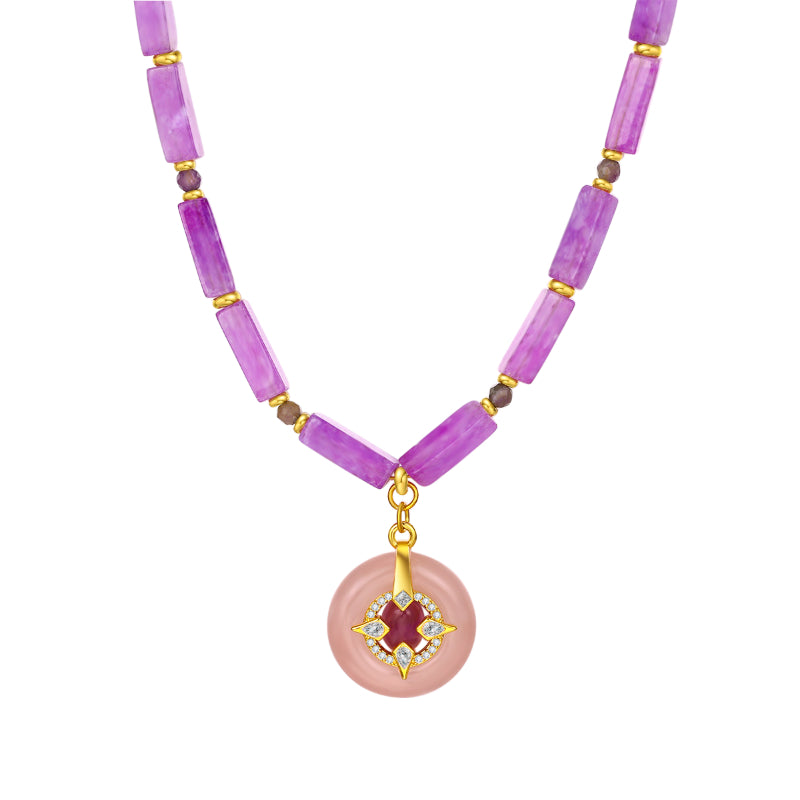 Higher Communication Rose Quartz Amethyst Necklace