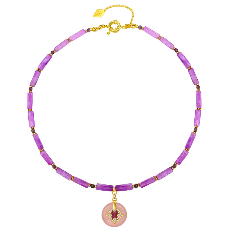 Higher Communication Rose Quartz Amethyst Necklace